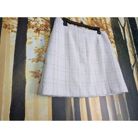 DKNY Mini Skirt Women's 10 Beige White Plaid Tweed Textured Lined Asymmetrical - Picture 9 of 14